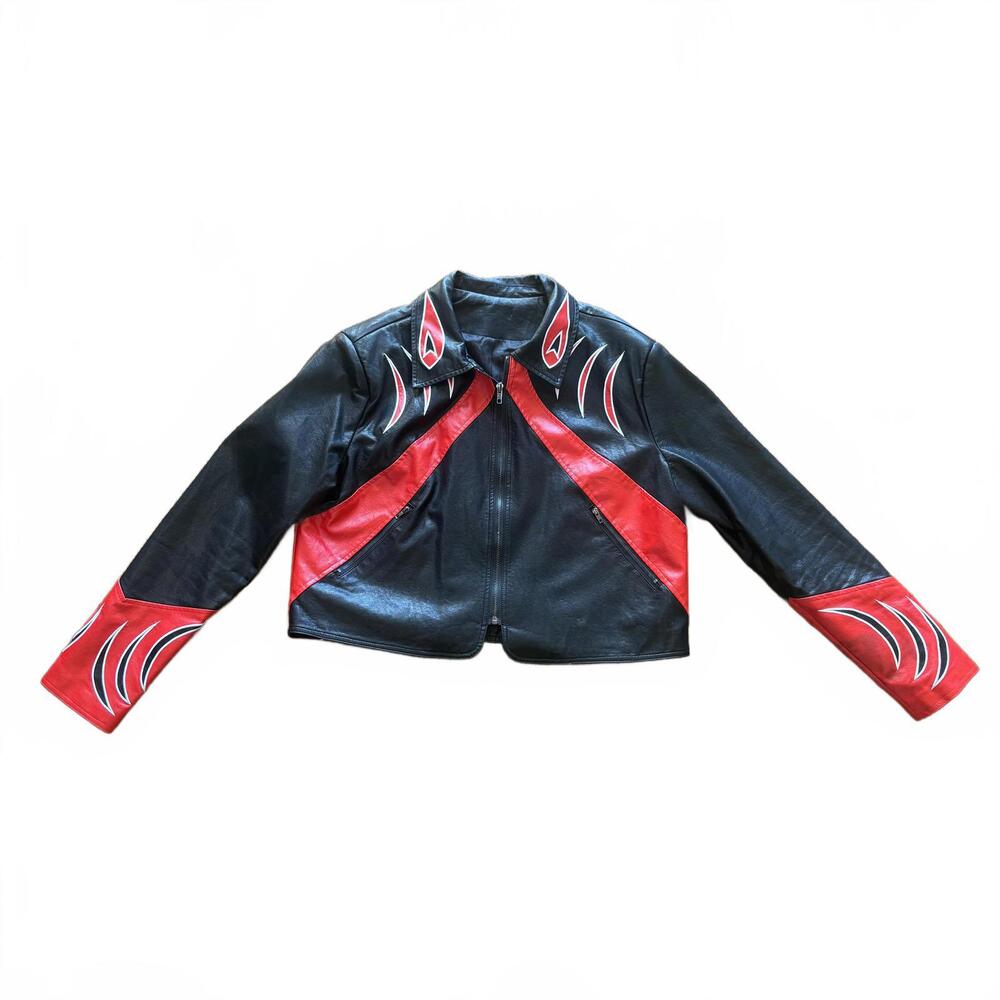 Red and Black Flame Moto Leather Jacket